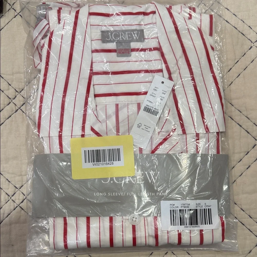 J. Crew Cotton poplin long-sleeve pajama pant set in peppermint stripe.  BNWT-Sm - Picture 2 of 2